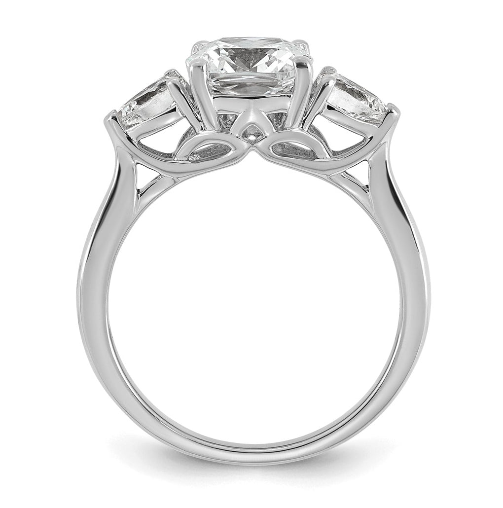 14K Yellow Or White Gold Lab Grown Diamond VS+ F+ Complete Cushion and Pear Three Stone Engagement Ring