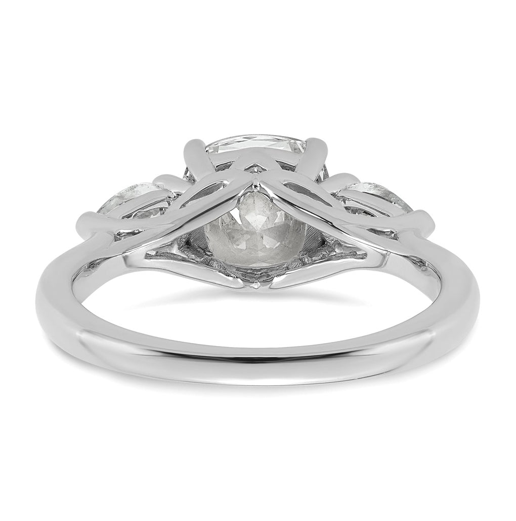 14K Yellow Or White Gold Lab Grown Diamond VS+ F+ Complete Cushion and Pear Three Stone Engagement Ring