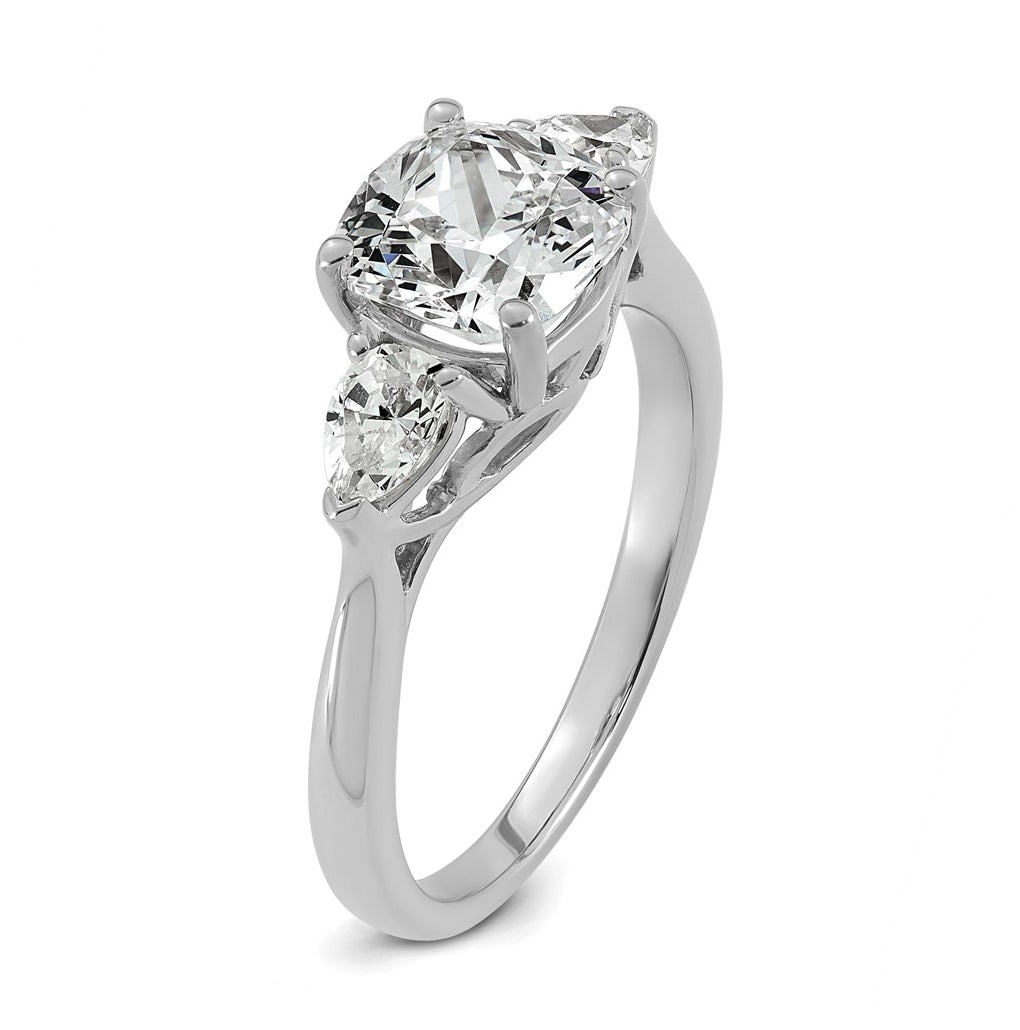 14K Yellow Or White Gold Lab Grown Diamond VS+ F+ Complete Cushion and Pear Three Stone Engagement Ring