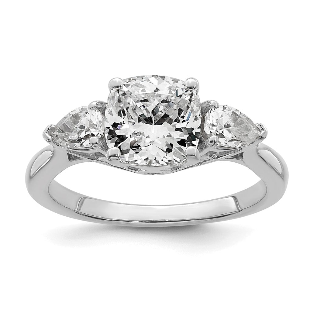 14K Yellow Or White Gold Lab Grown Diamond VS+ F+ Complete Cushion and Pear Three Stone Engagement Ring