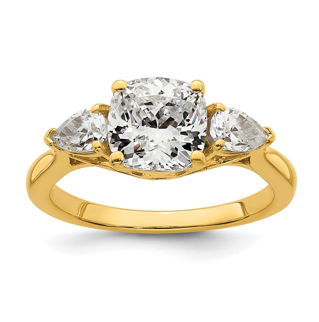 14K Yellow Or White Gold Lab Grown Diamond VS+ F+ Complete Cushion and Pear Three Stone Engagement Ring
