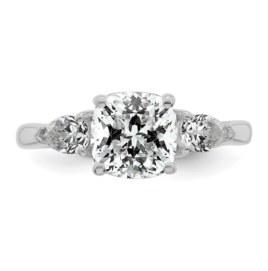14K Yellow Or White Gold Certified Lab Grown Diamond VS+ F+ Complete Cushion and Pear Three Stone Engagement Ring