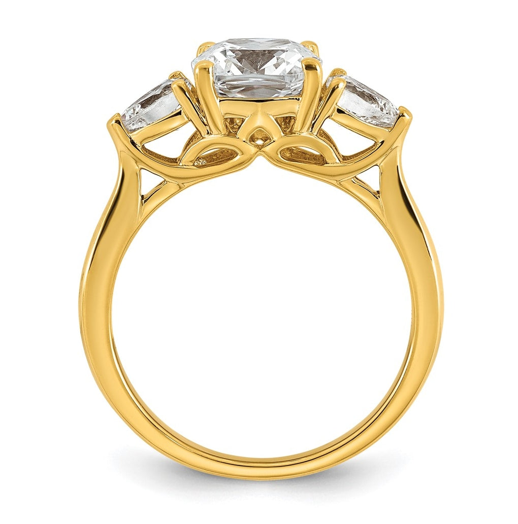 14K Yellow Or White Gold Certified Lab Grown Diamond VS+ F+ Complete Cushion and Pear Three Stone Engagement Ring