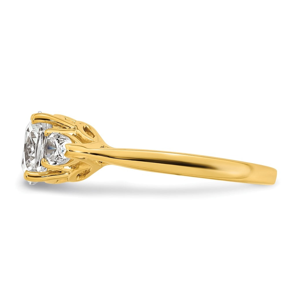 14K Yellow Or White Gold Certified Lab Grown Diamond VS+ F+ Complete Cushion and Pear Three Stone Engagement Ring