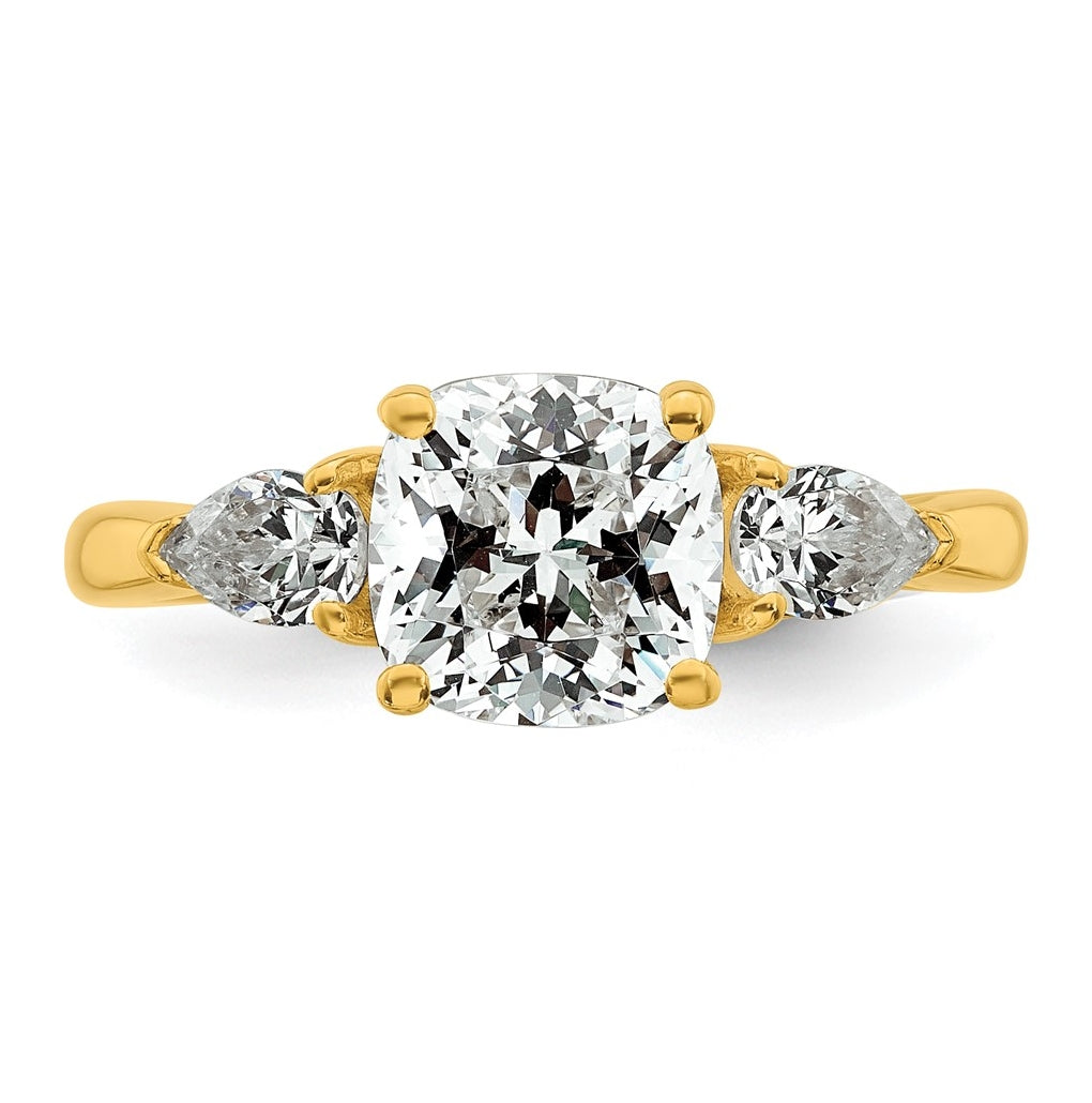 14K Yellow Or White Gold Certified Lab Grown Diamond VS+ F+ Complete Cushion and Pear Three Stone Engagement Ring