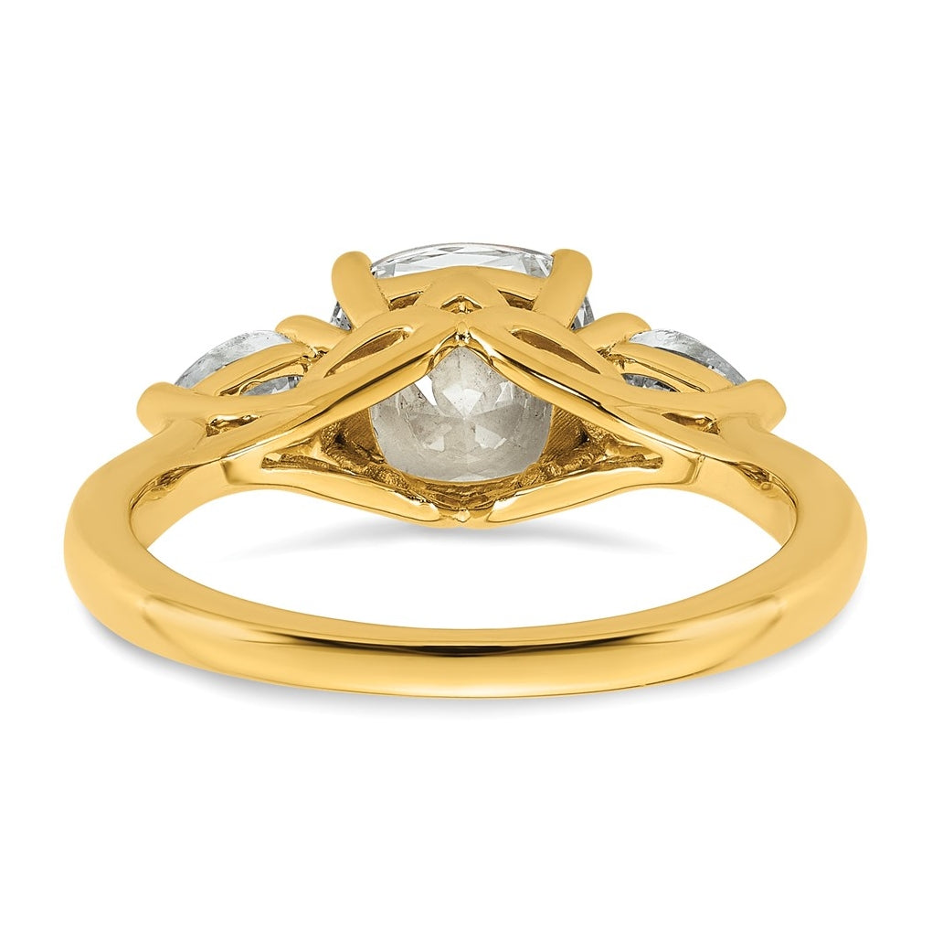 14K Yellow Or White Gold Certified Lab Grown Diamond VS+ F+ Complete Cushion and Pear Three Stone Engagement Ring