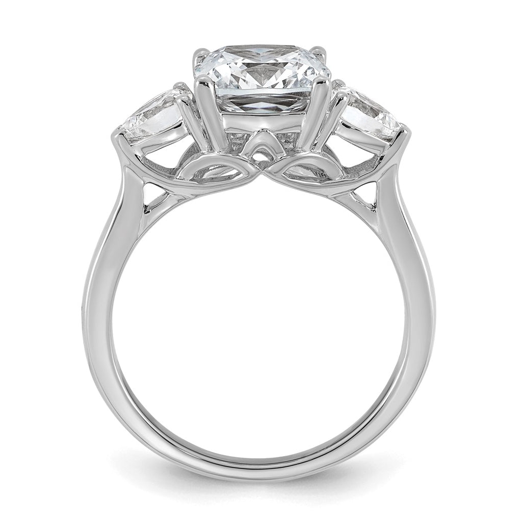14K Yellow Or White Gold Lab Grown Diamond VS+ F+ Complete Cushion and Pear Three Stone Engagement Ring