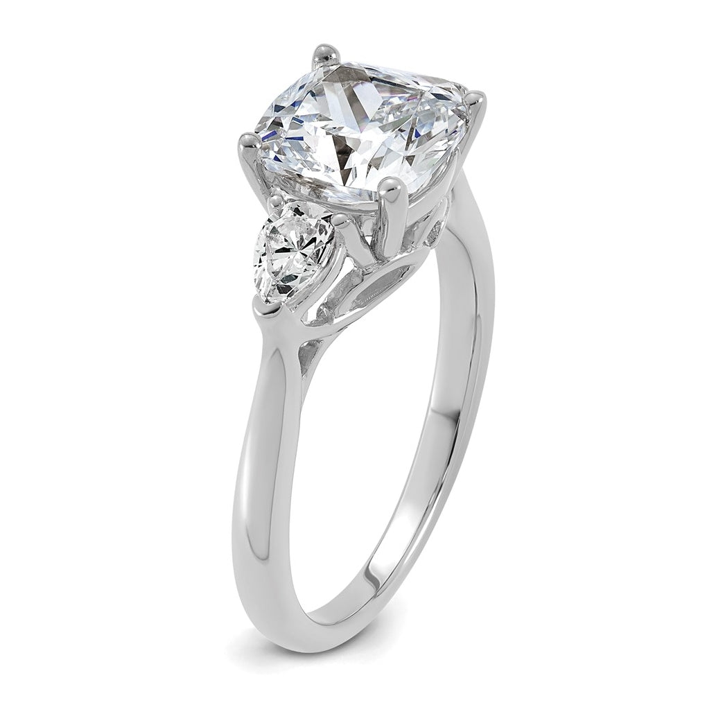 14K Yellow Or White Gold Lab Grown Diamond VS+ F+ Complete Cushion and Pear Three Stone Engagement Ring