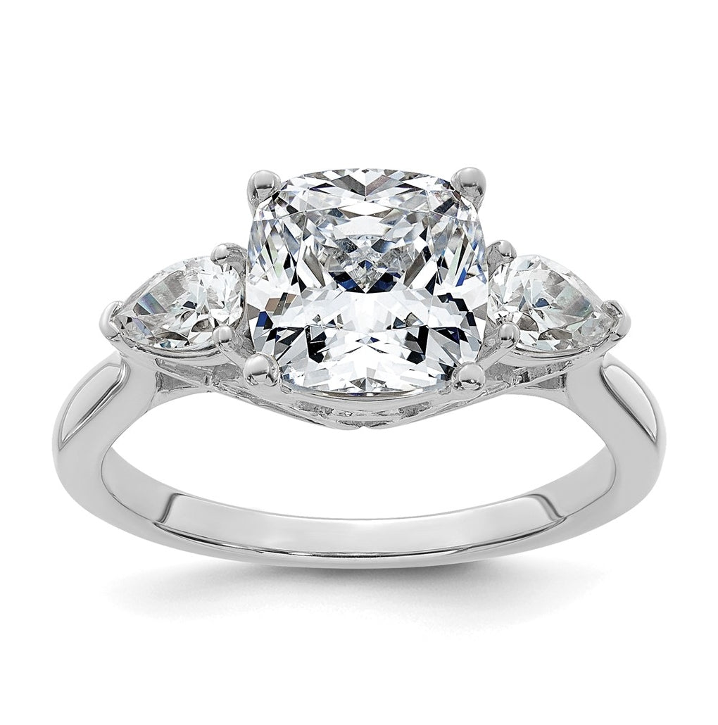 14K Yellow Or White Gold Lab Grown Diamond VS+ F+ Complete Cushion and Pear Three Stone Engagement Ring
