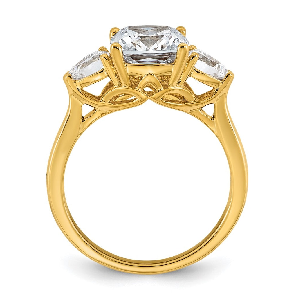 14K Yellow Or White Gold Lab Grown Diamond VS+ F+ Complete Cushion and Pear Three Stone Engagement Ring