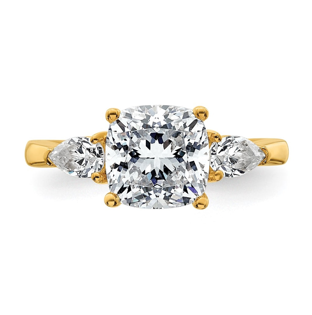 14K Yellow Or White Gold Lab Grown Diamond VS+ F+ Complete Cushion and Pear Three Stone Engagement Ring