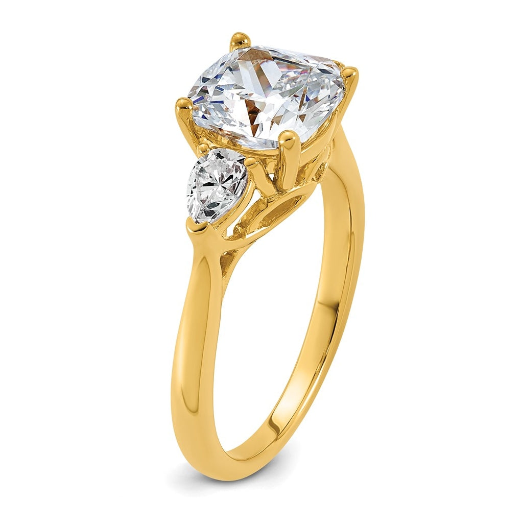 14K Yellow Or White Gold Lab Grown Diamond VS+ F+ Complete Cushion and Pear Three Stone Engagement Ring