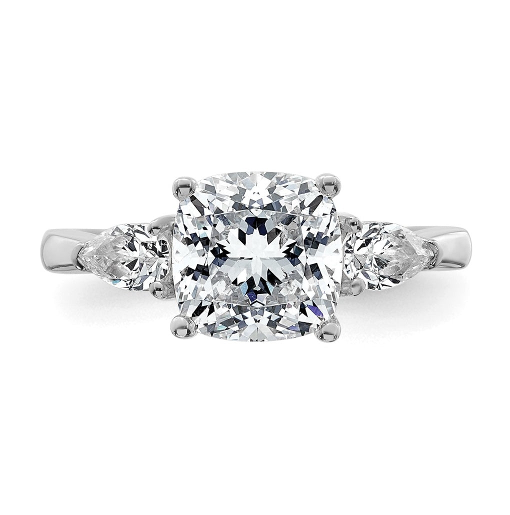 14K Yellow Or White Gold Certified Lab Grown Diamond VS+ F+ Complete Cushion and Pear Three Stone Engagement Ring