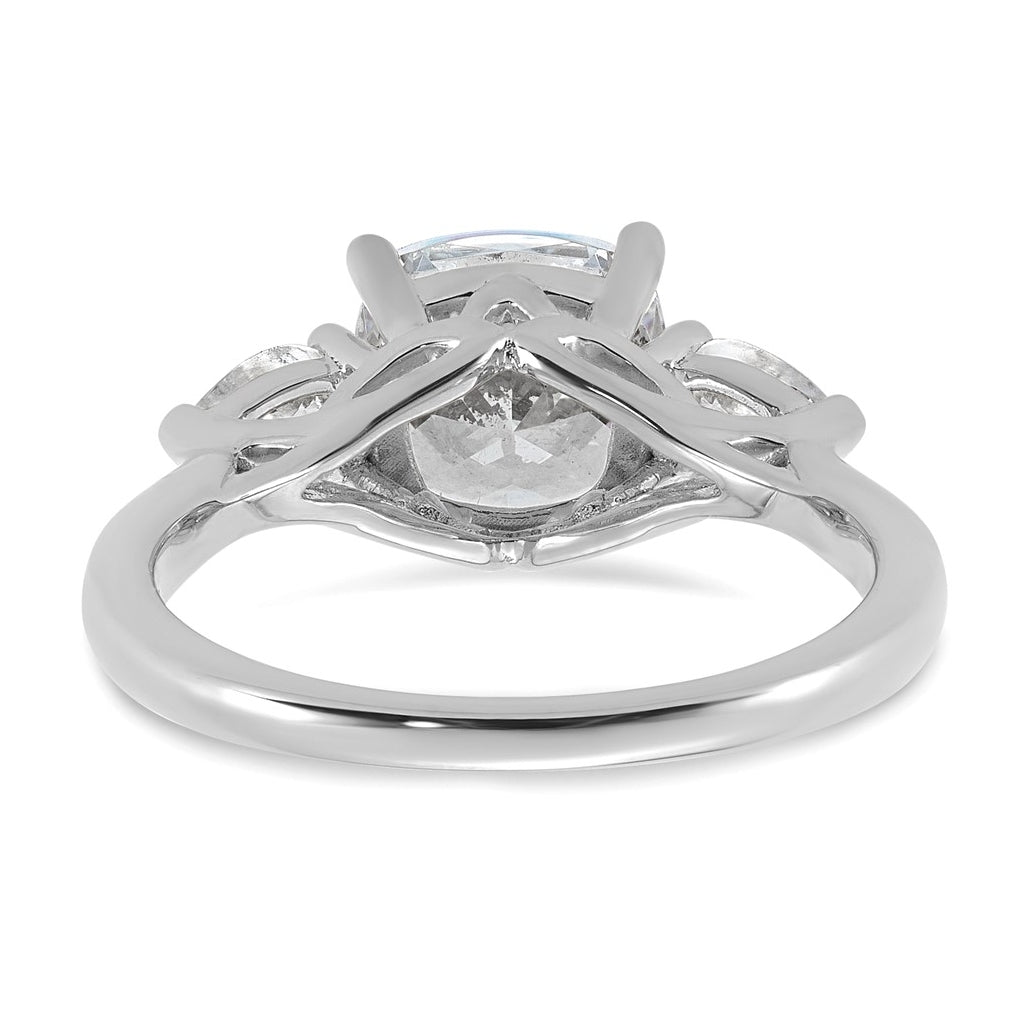 14K Yellow Or White Gold Certified Lab Grown Diamond VS+ F+ Complete Cushion and Pear Three Stone Engagement Ring