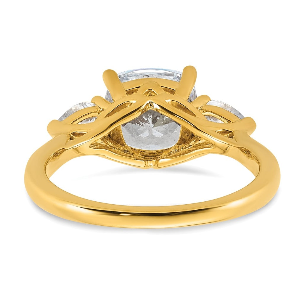 14K Yellow Or White Gold Certified Lab Grown Diamond VS+ F+ Complete Cushion and Pear Three Stone Engagement Ring