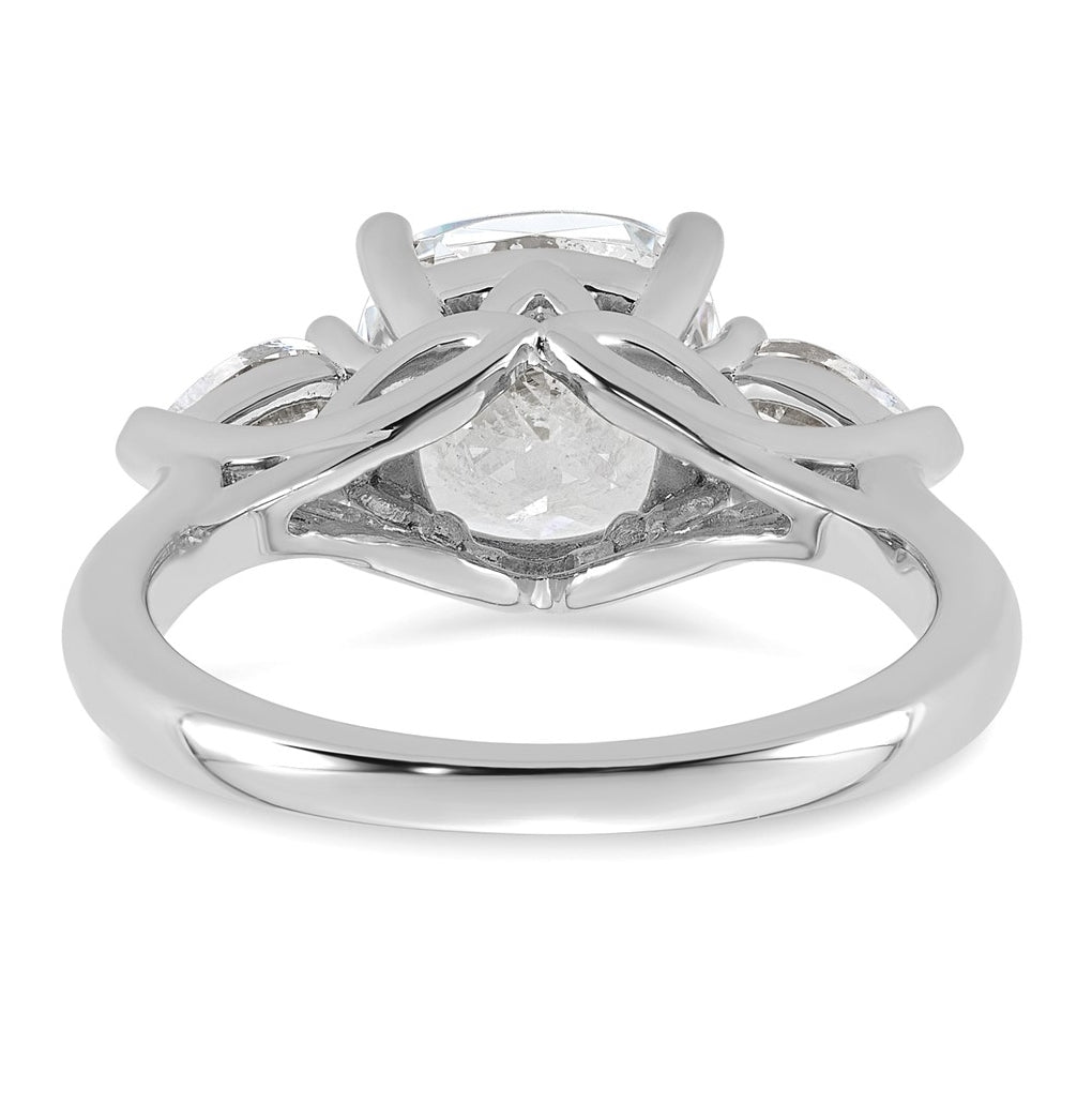 14K Yellow Or White Gold Lab Grown Diamond VS+ F+ Complete Cushion and Pear Three Stone Engagement Ring