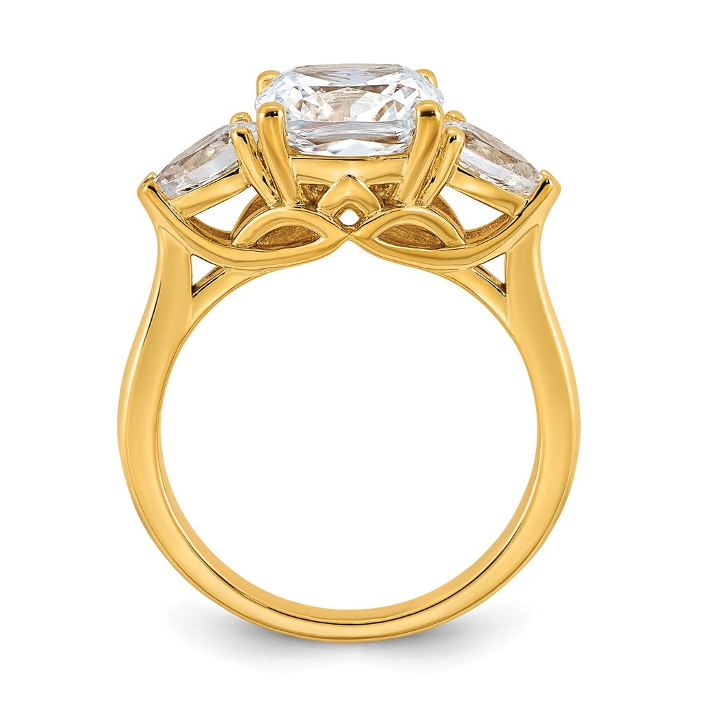 14K Yellow Or White Gold Lab Grown Diamond VS+ F+ Complete Cushion and Pear Three Stone Engagement Ring