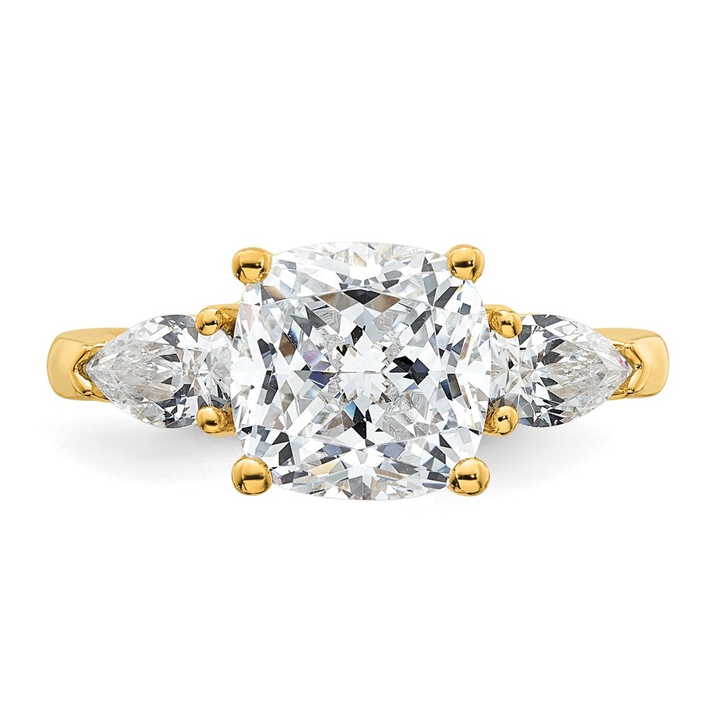 14K Yellow Or White Gold Lab Grown Diamond VS+ F+ Complete Cushion and Pear Three Stone Engagement Ring