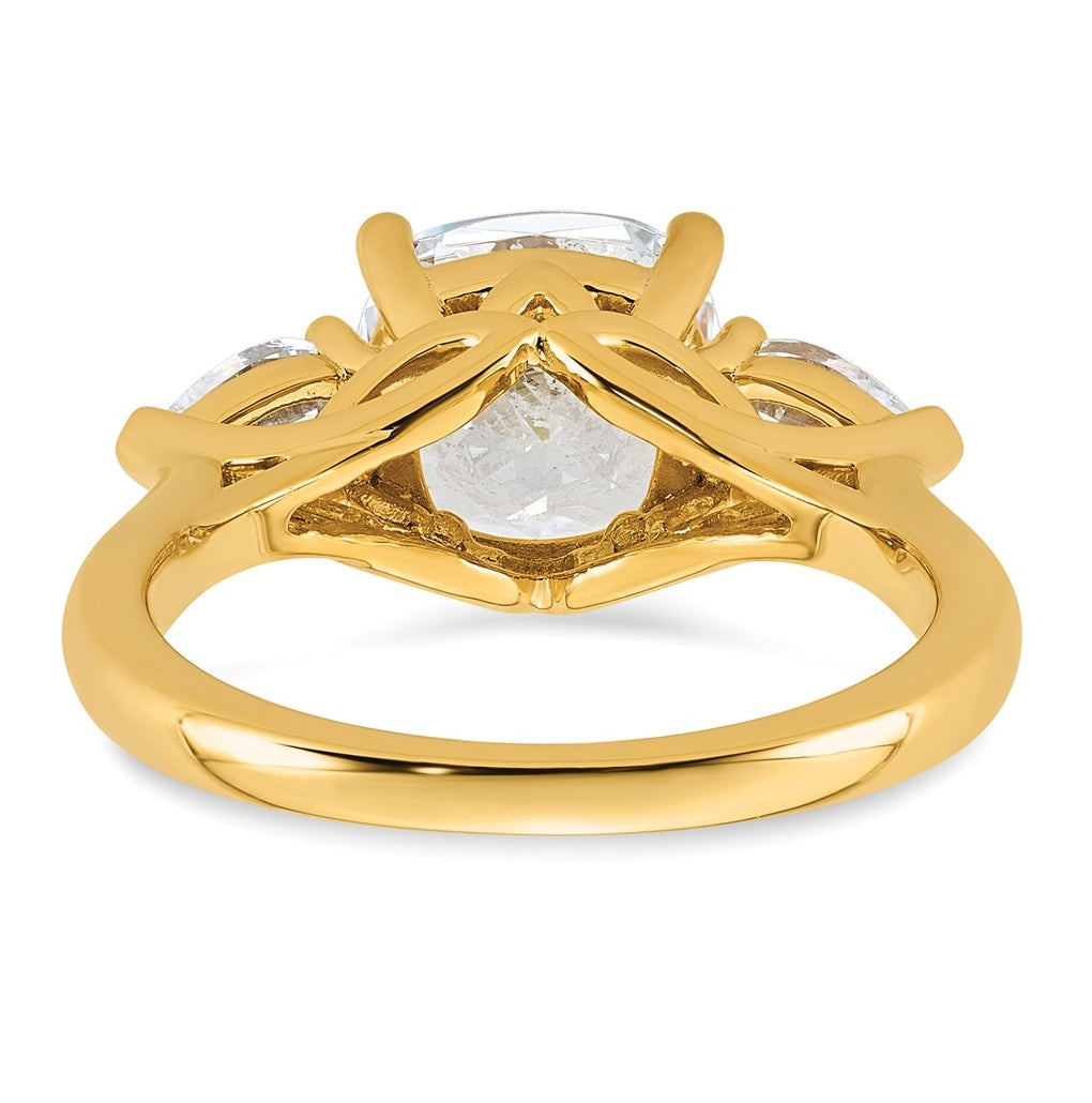 14K Yellow Or White Gold Lab Grown Diamond VS+ F+ Complete Cushion and Pear Three Stone Engagement Ring