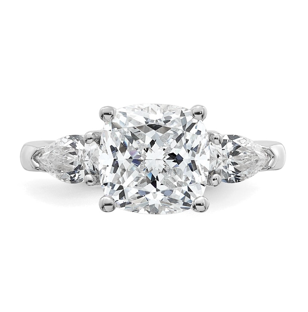 14K Yellow Or White Gold Certified Lab Grown Diamond VS+ F+ Complete Cushion and Pear Three Stone Engagement Ring