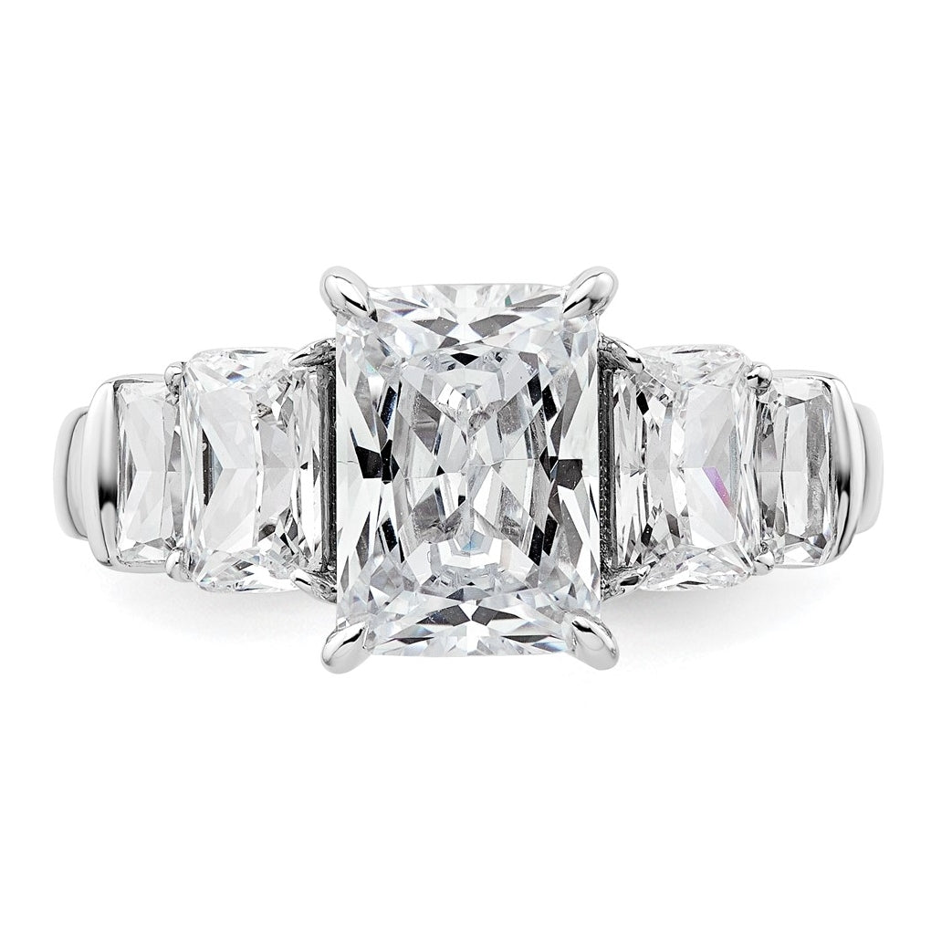 14k White Gold 3 1/2 carat Certified Lab Grown Diamond VS+ F+ Emerald Complete Three Stone Engagement Ring