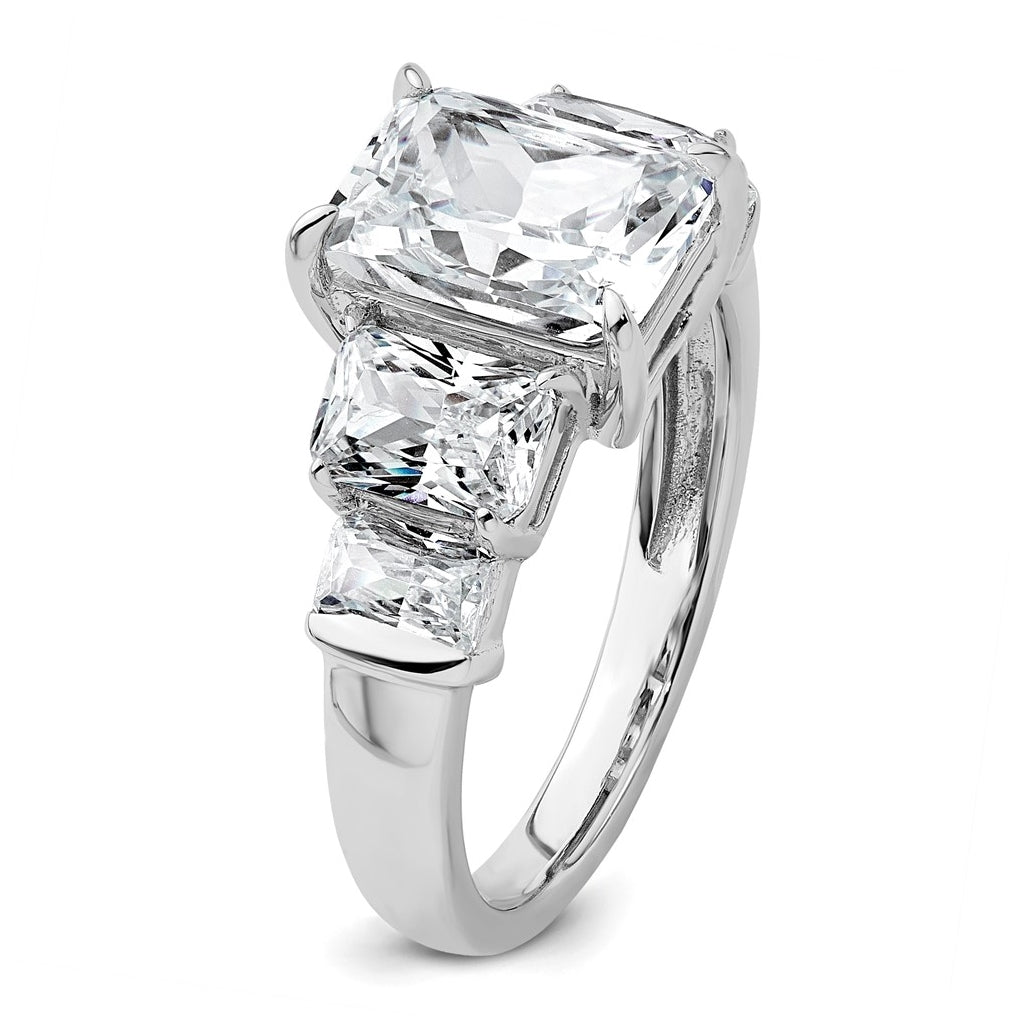 14k White Gold 3 1/2 carat Certified Lab Grown Diamond VS+ F+ Emerald Complete Three Stone Engagement Ring
