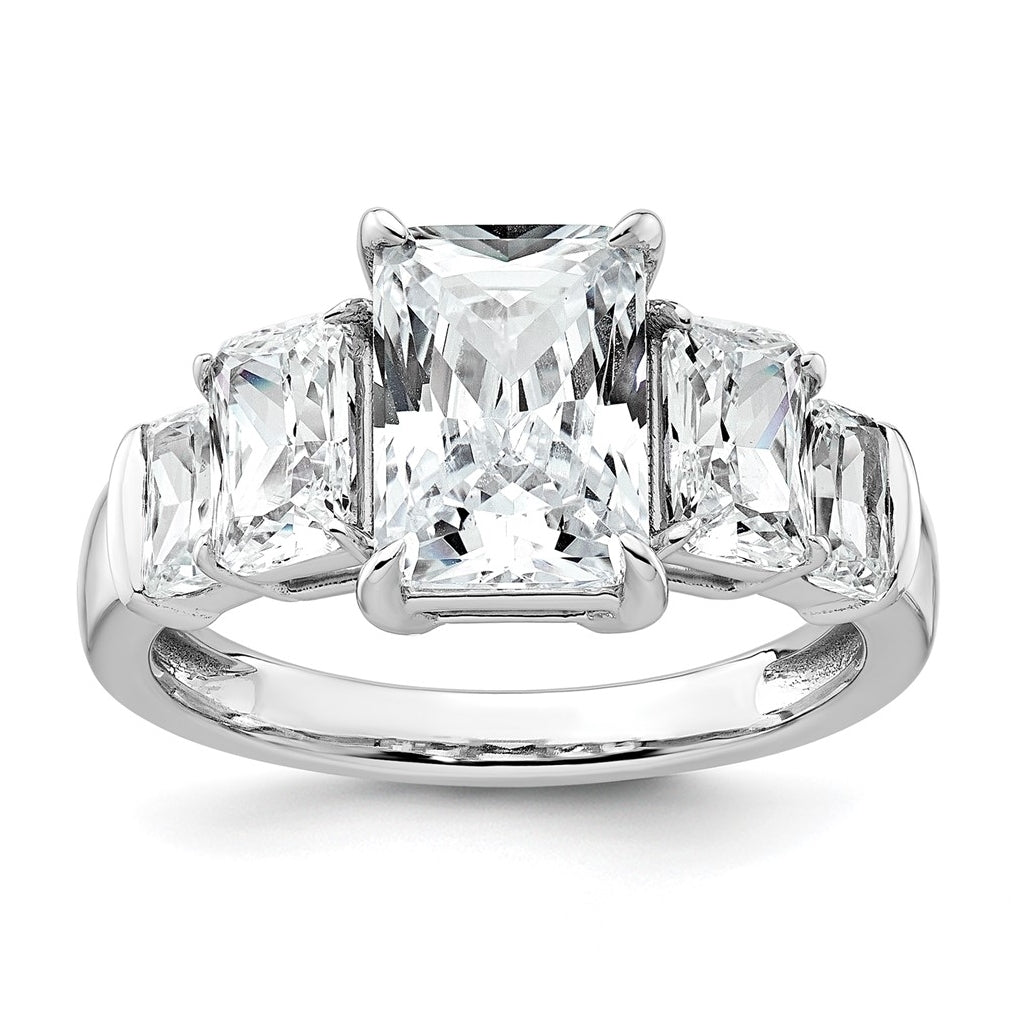 14k White Gold 3 1/2 carat Lab Grown Diamond VS+ F+ Emerald Complete Three Stone Engagement Ring