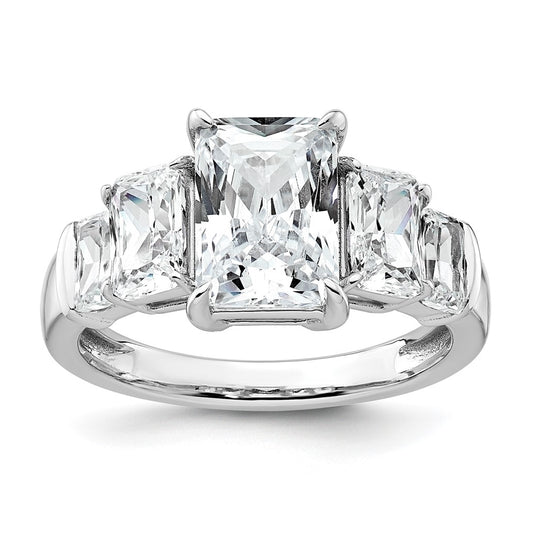 14k White Gold 3 1/2 carat Lab Grown Diamond VS+ F+ Emerald Complete Three Stone Engagement Ring
