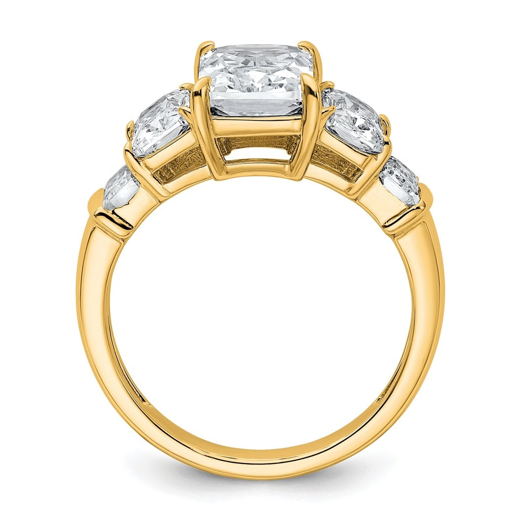 14k Yellow Gold 3 1/2 carat Certified Lab Grown Diamond VS+ F+ Emerald Complete Three Stone Engagement Ring