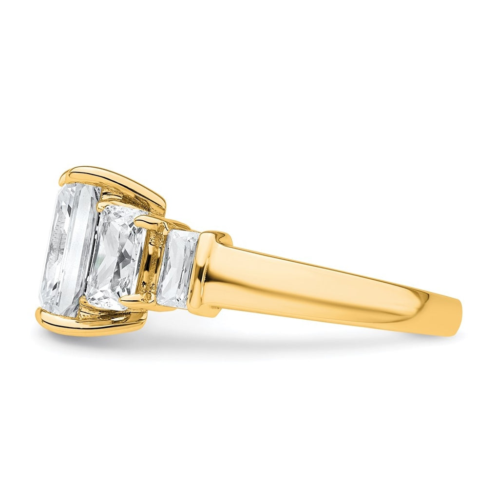 14k Yellow Gold 3 1/2 carat Lab Grown Diamond VS+ F+ Emerald Complete Three Stone Engagement Ring