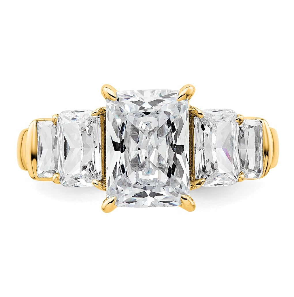 14k Yellow Gold 3 1/2 carat Lab Grown Diamond VS+ F+ Emerald Complete Three Stone Engagement Ring