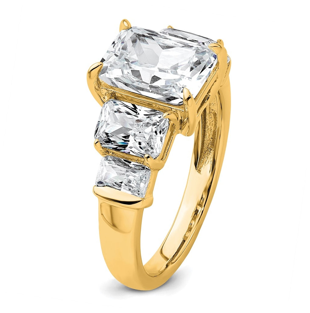 14k Yellow Gold 3 1/2 carat Certified Lab Grown Diamond VS+ F+ Emerald Complete Three Stone Engagement Ring