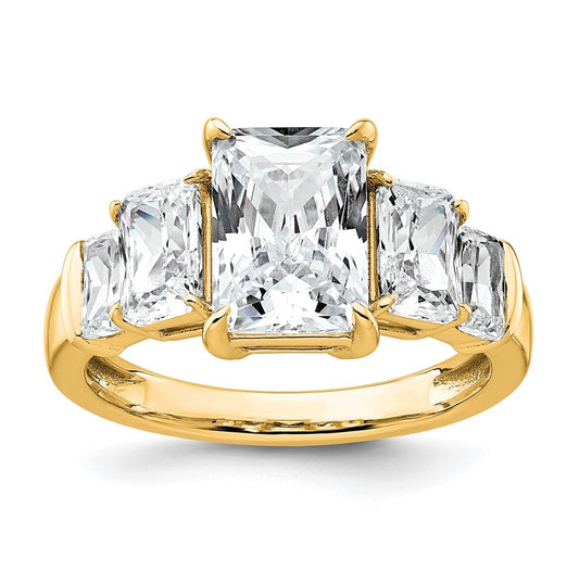 14k Yellow Gold 3 1/2 carat Lab Grown Diamond VS+ F+ Emerald Complete Three Stone Engagement Ring