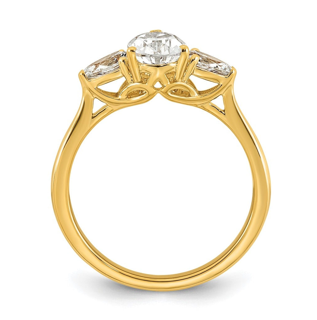 14K Yellow Or White Gold Lab Grown Diamond VS+ F+ Pear Complete Three Stone Engagement Ring