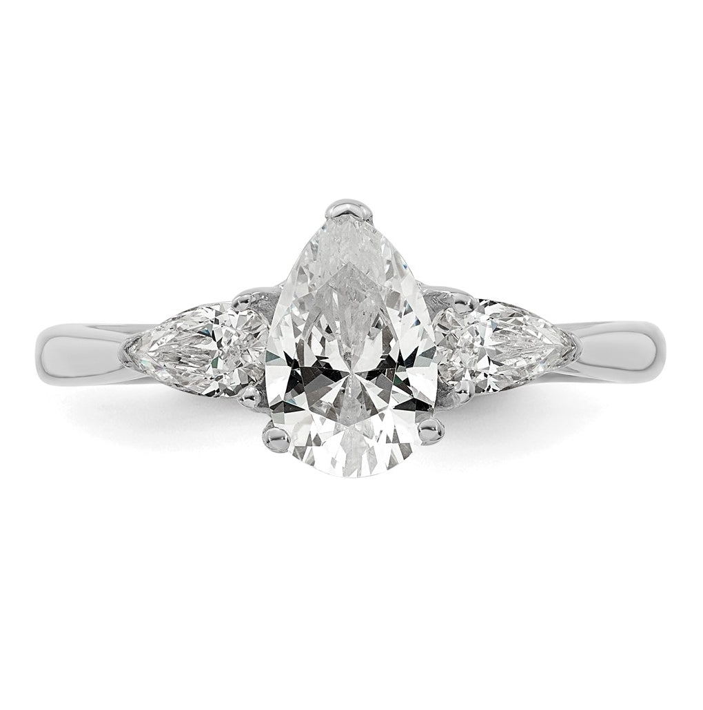14K Yellow Or White Gold Certified Lab Grown Diamond VS+ F+ Pear Complete Three Stone Engagement Ring