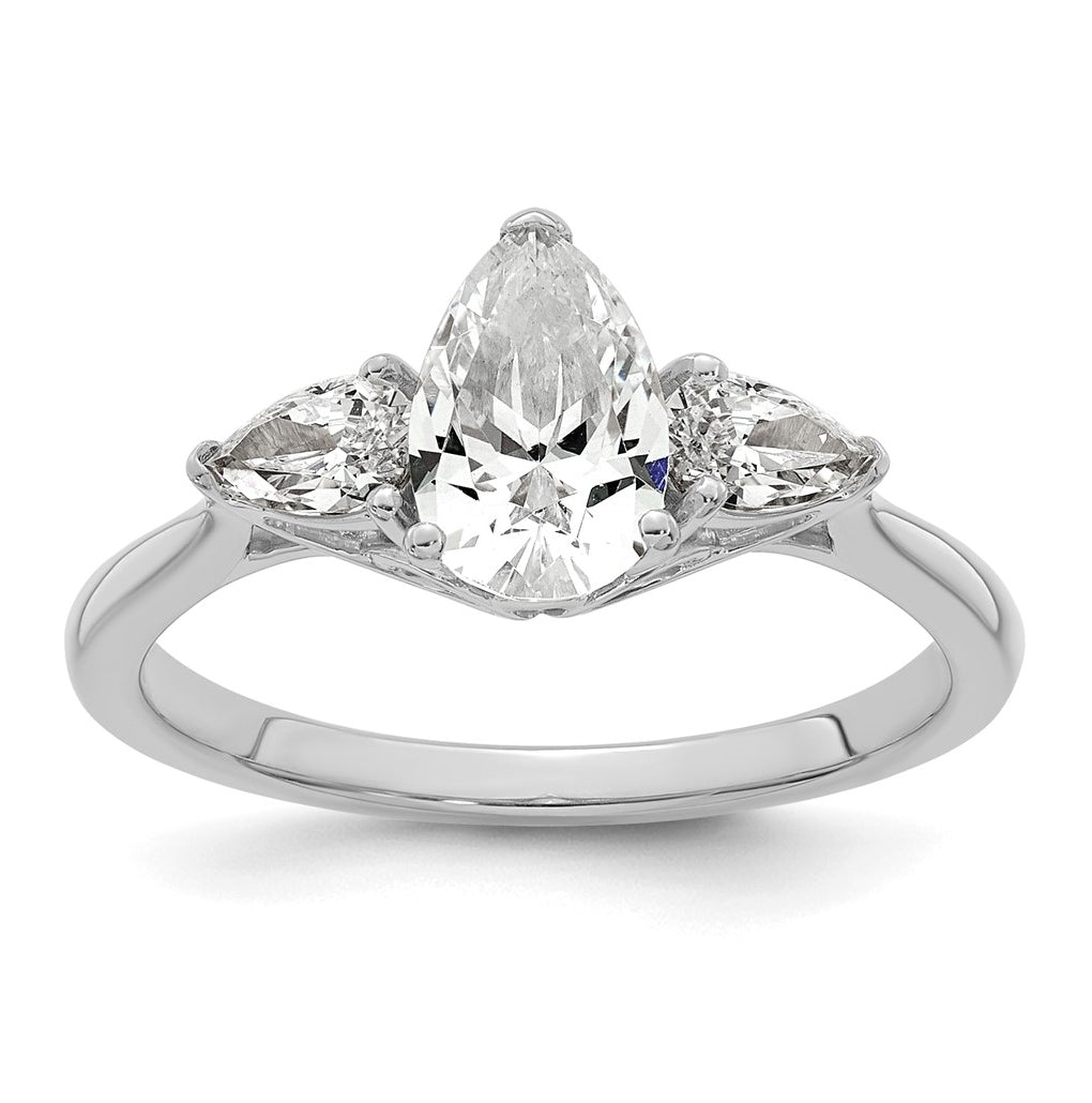 14K Yellow Or White Gold Certified Lab Grown Diamond VS+ F+ Pear Complete Three Stone Engagement Ring