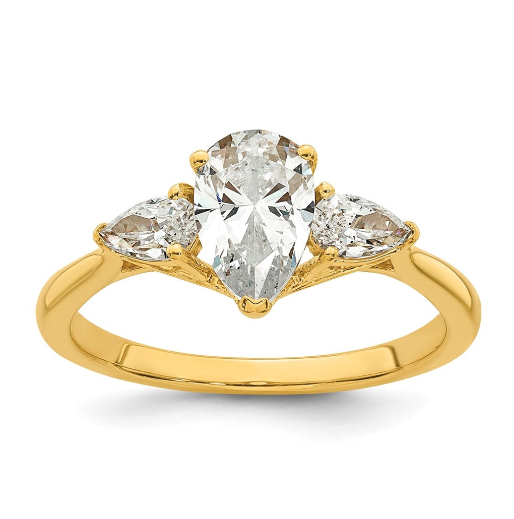 14K Yellow Or White Gold Certified Lab Grown Diamond VS+ F+ Pear Complete Three Stone Engagement Ring