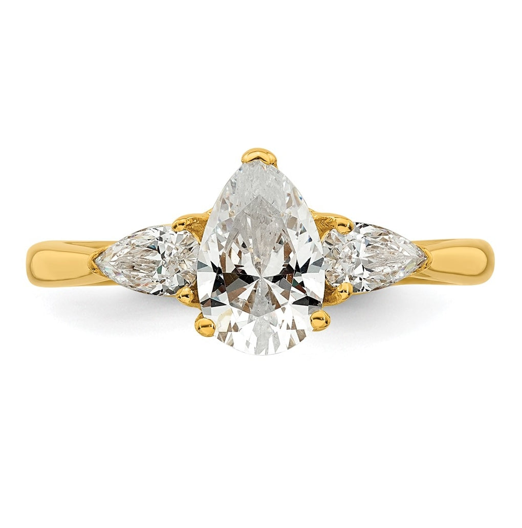 14K Yellow Or White Gold Certified Lab Grown Diamond VS+ F+ Pear Complete Three Stone Engagement Ring