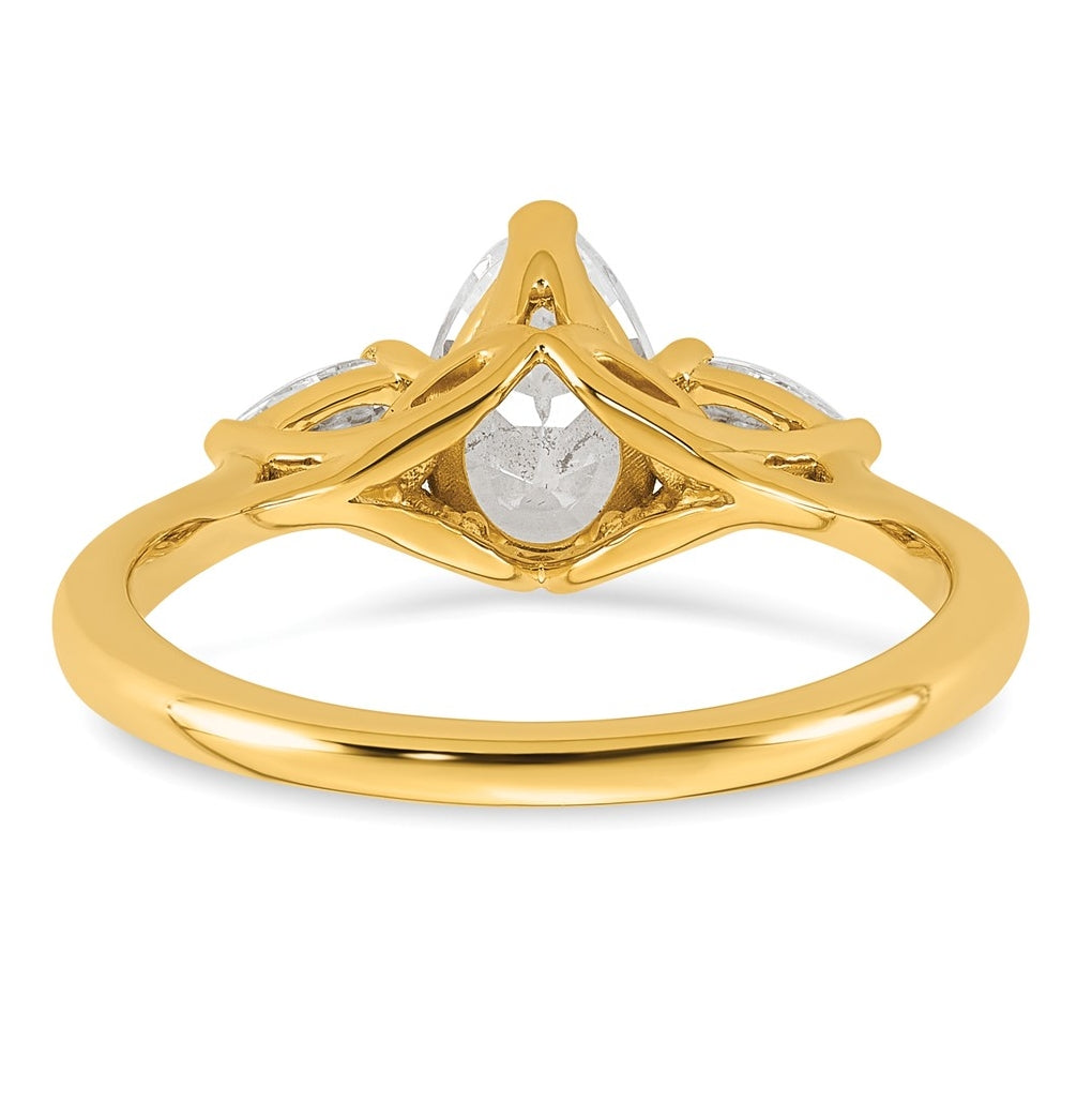 14K Yellow Or White Gold Certified Lab Grown Diamond VS+ F+ Pear Complete Three Stone Engagement Ring