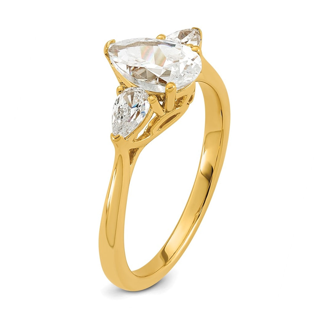14K Yellow Or White Gold Certified Lab Grown Diamond VS+ F+ Pear Complete Three Stone Engagement Ring