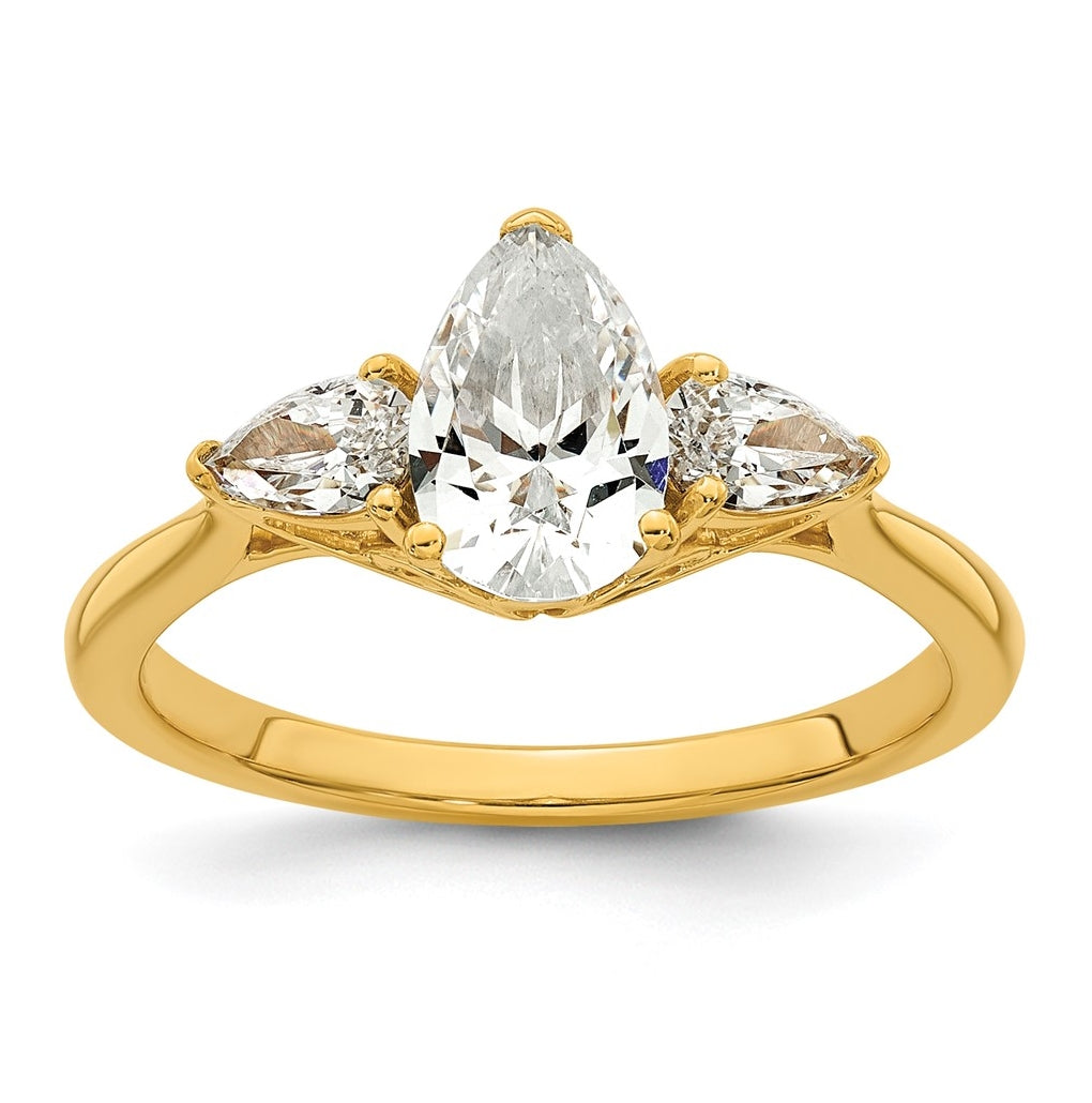 14K Yellow Or White Gold Certified Lab Grown Diamond VS+ F+ Pear Complete Three Stone Engagement Ring