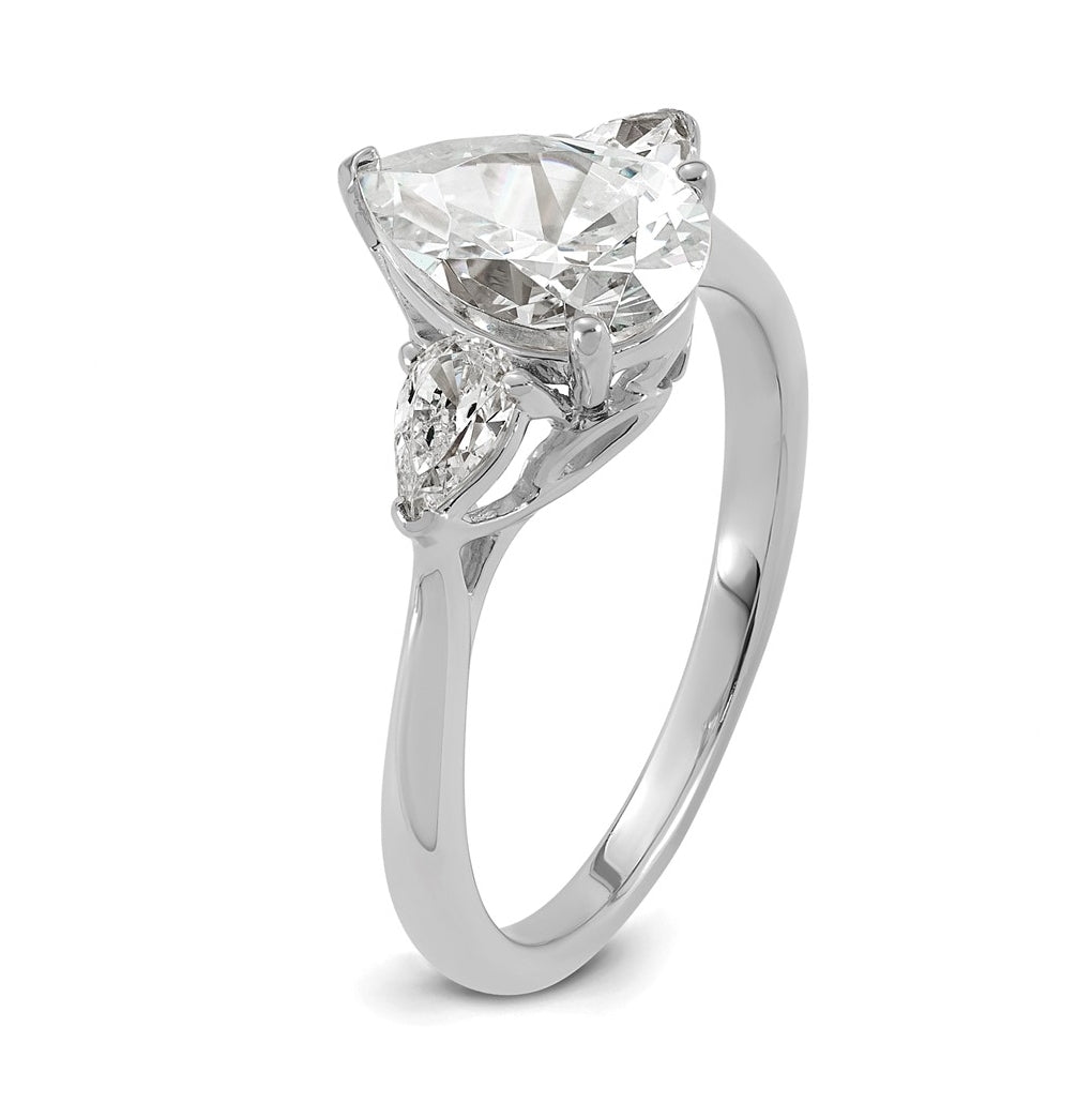14K Yellow Or White Gold Lab Grown Diamond VS+ F+ Pear Complete Three Stone Engagement Ring