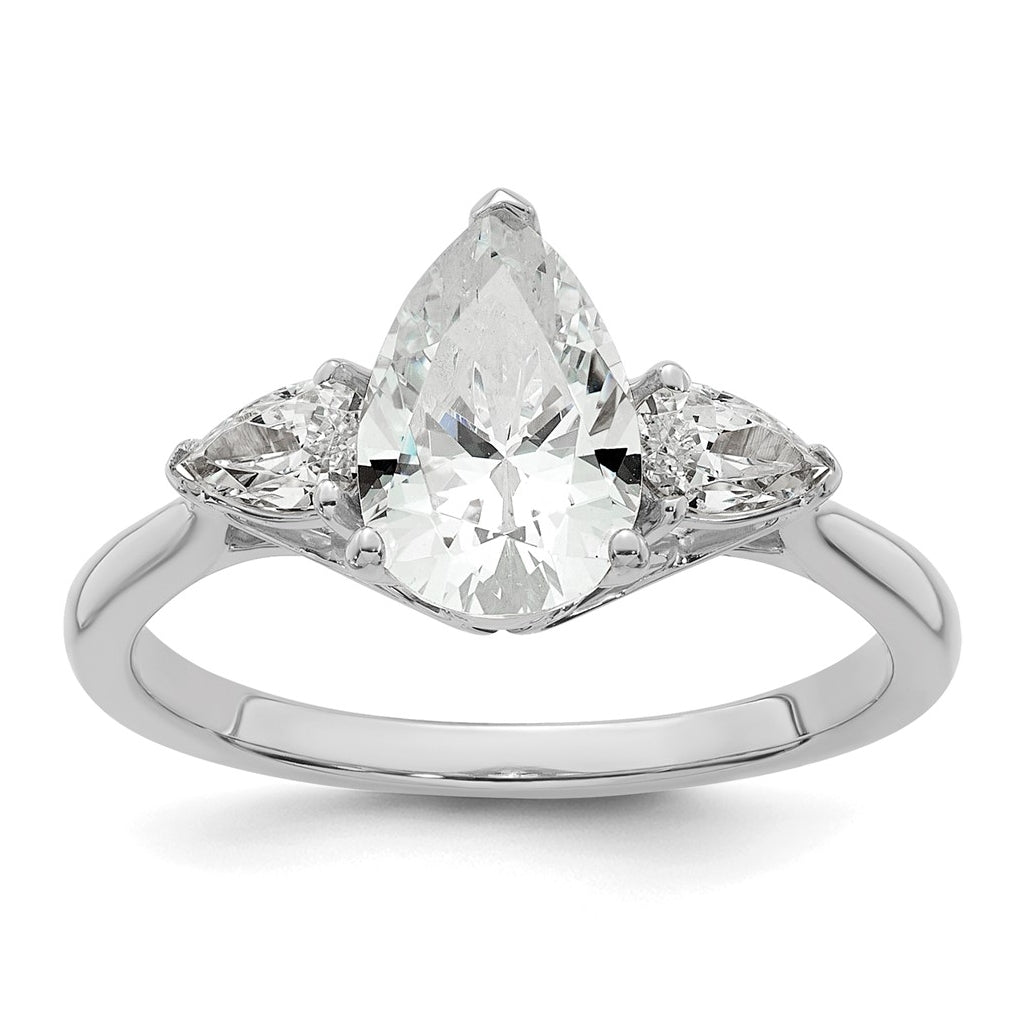14K Yellow Or White Gold Lab Grown Diamond VS+ F+ Pear Complete Three Stone Engagement Ring