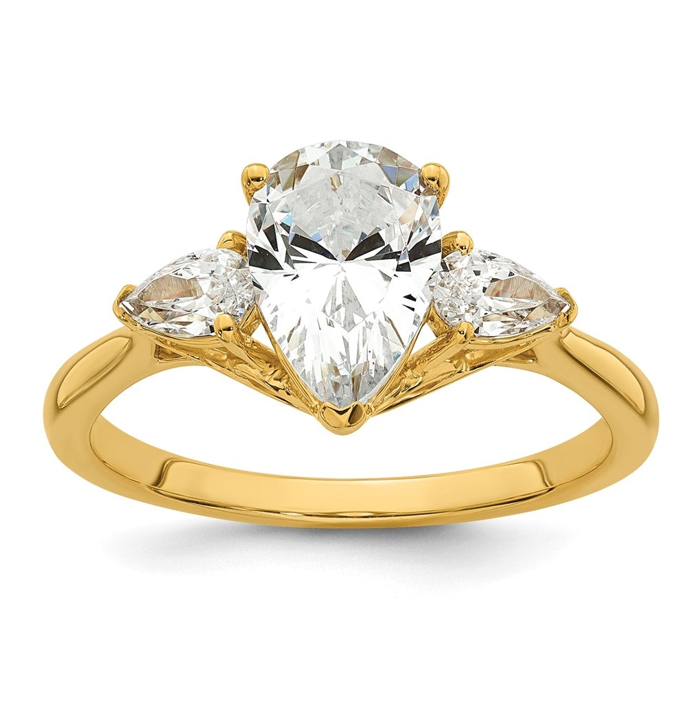 14K Yellow Or White Gold Lab Grown Diamond VS+ F+ Pear Complete Three Stone Engagement Ring