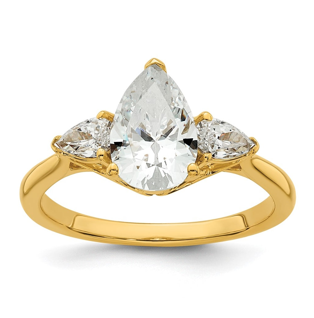 14K Yellow Or White Gold Lab Grown Diamond VS+ F+ Pear Complete Three Stone Engagement Ring