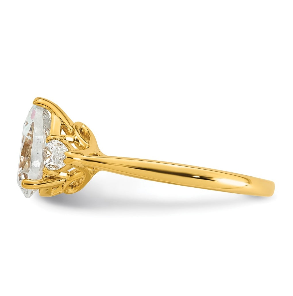 14K Yellow Or White Gold Certified Lab Grown Diamond VS+ F+ Pear Complete Three Stone Engagement Ring