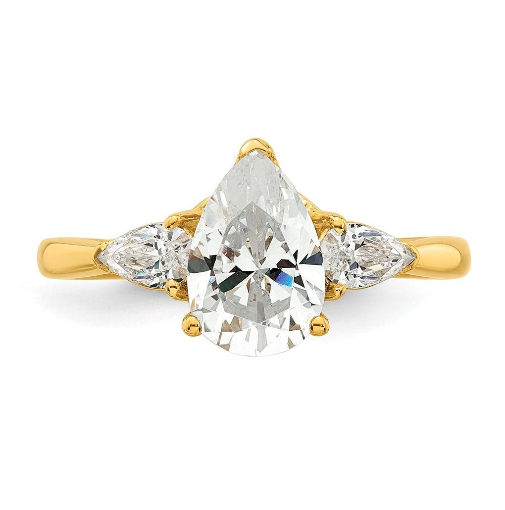 14K Yellow Or White Gold Certified Lab Grown Diamond VS+ F+ Pear Complete Three Stone Engagement Ring