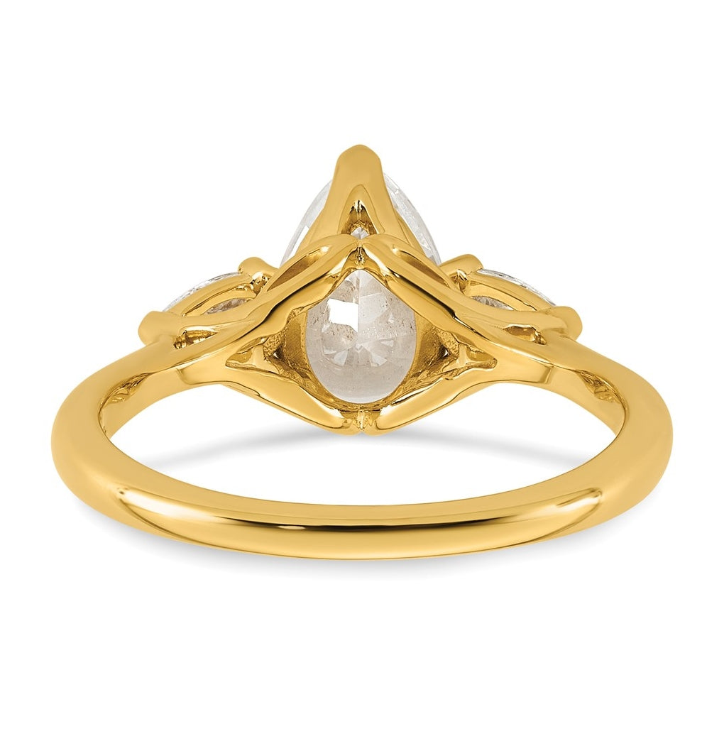14K Yellow Or White Gold Certified Lab Grown Diamond VS+ F+ Pear Complete Three Stone Engagement Ring