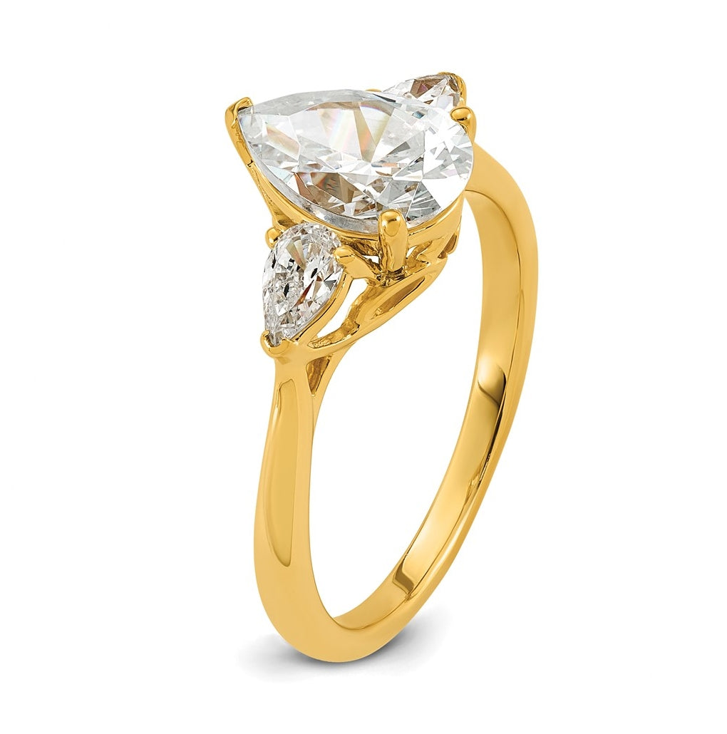 14K Yellow Or White Gold Certified Lab Grown Diamond VS+ F+ Pear Complete Three Stone Engagement Ring