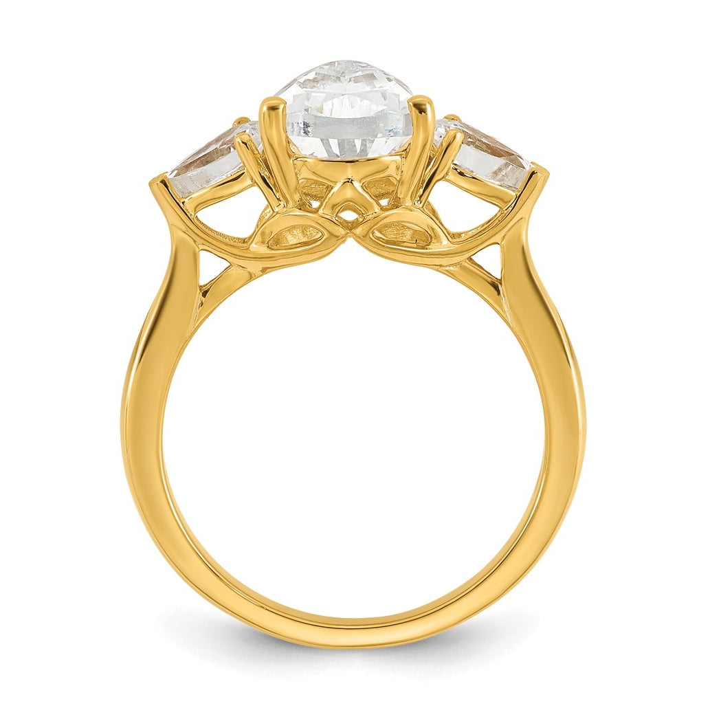 14K Yellow Or White Gold Lab Grown Diamond VS+ F+ Pear Complete Three Stone Engagement Ring